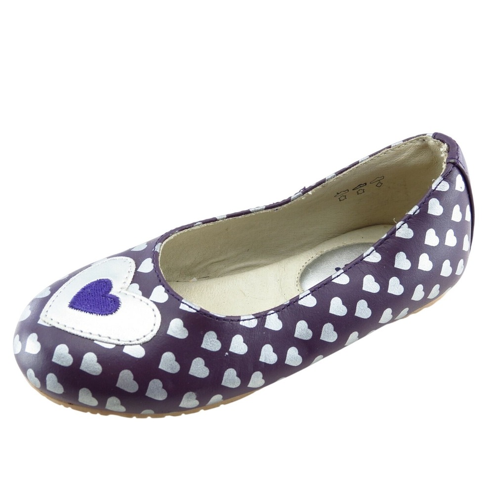 UMi Toddler Girls Flats Size 9 Purple‎ Leather Heart Print Casual Comfort Shoes